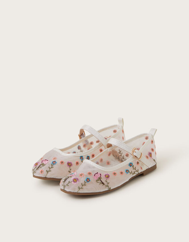 Floral Embroidered Mesh Ballet Flats, Multi (MULTI), large