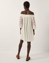 Julie Embroidered Bardot Mini Dress, White (WHITE), large