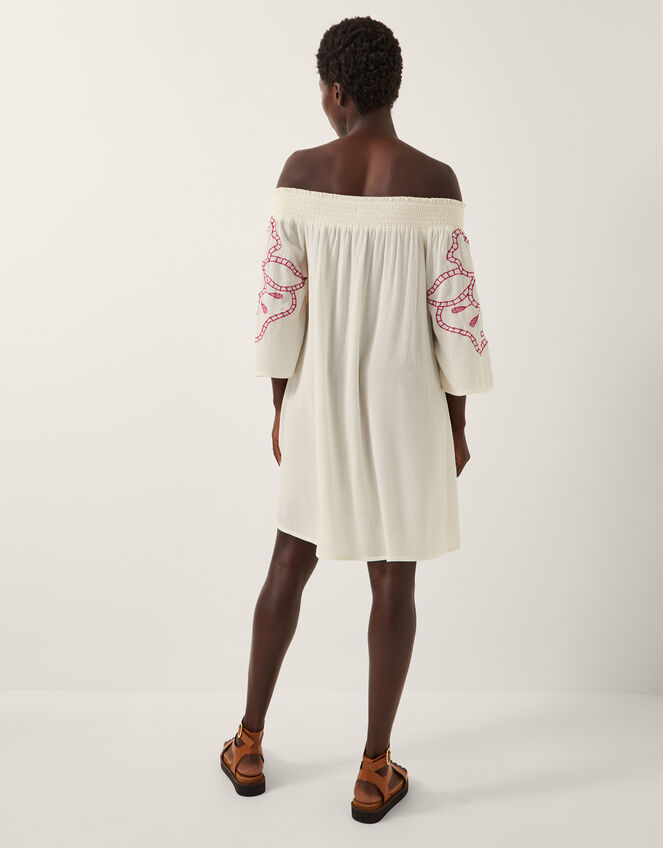 Julie Embroidered Bardot Mini Dress, White (WHITE), large