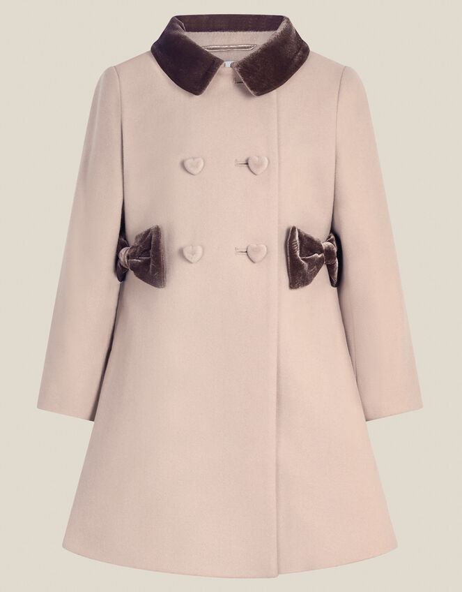 Charlotte Velvet Bow A-Line Coat, Camel (CAMEL), large