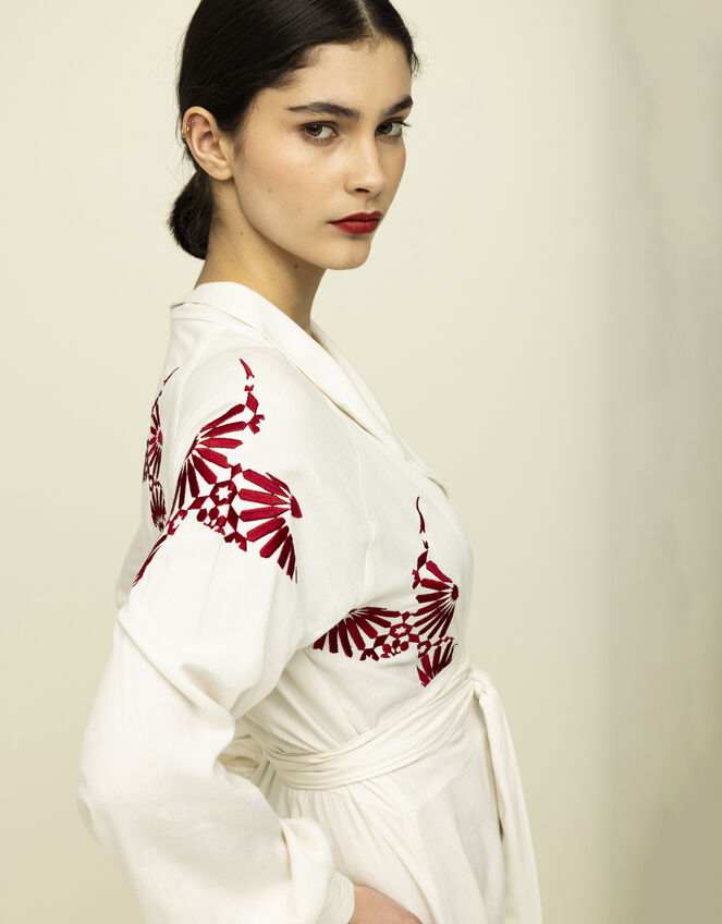 Tallulah & Hope Mitzi Embroidered Wrap Dress, Camel (OATMEAL), large