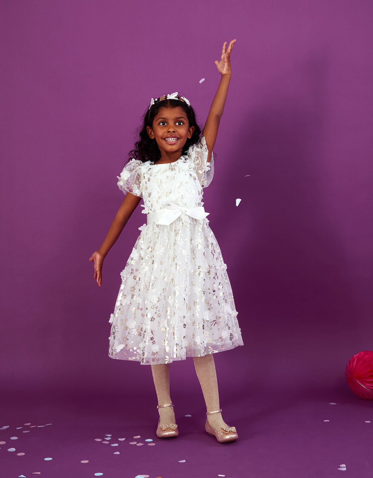 Mary Kate Foil Butterfly 3D Dress Ivory