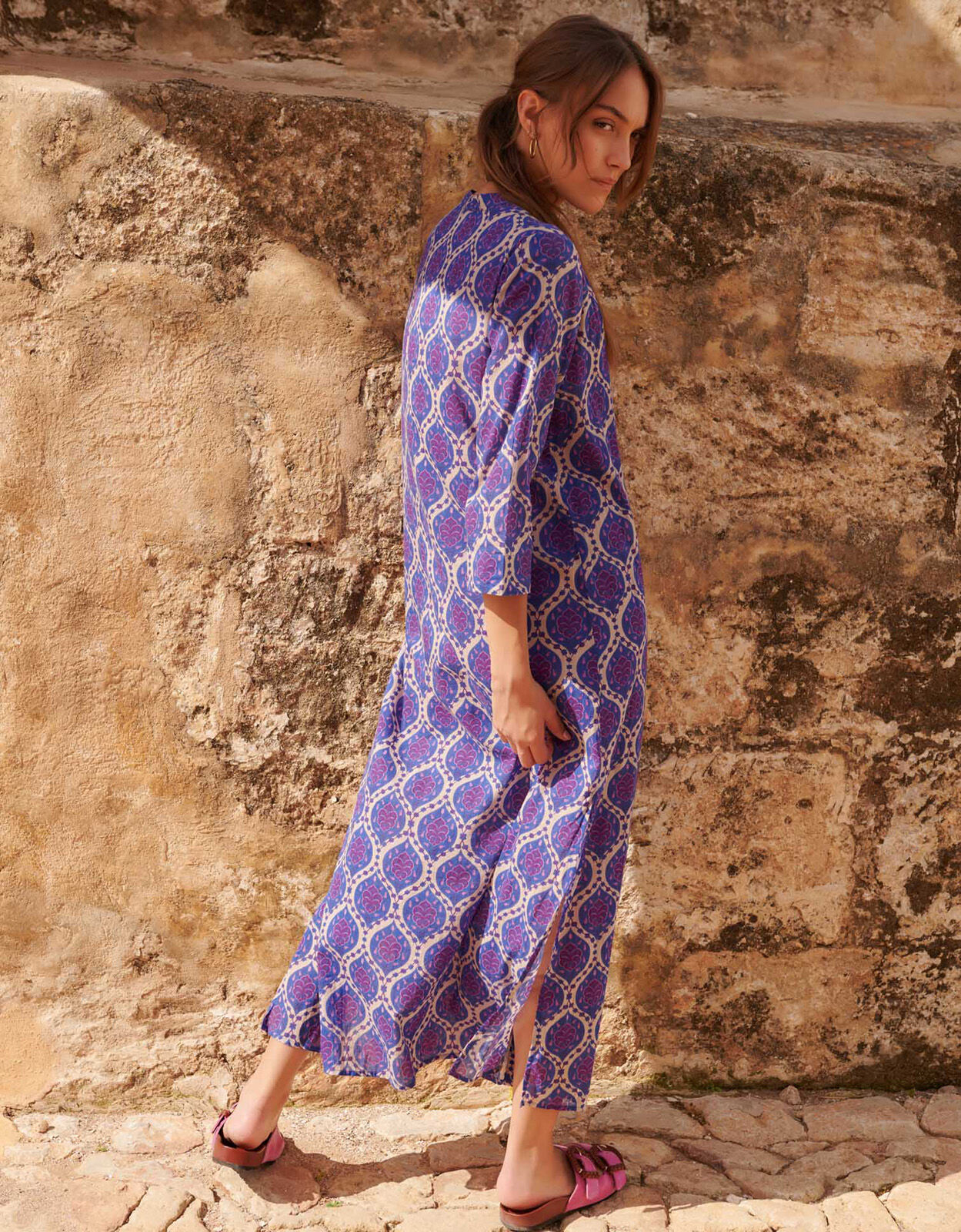 Petite Mendigote Print Tie Dress Blue