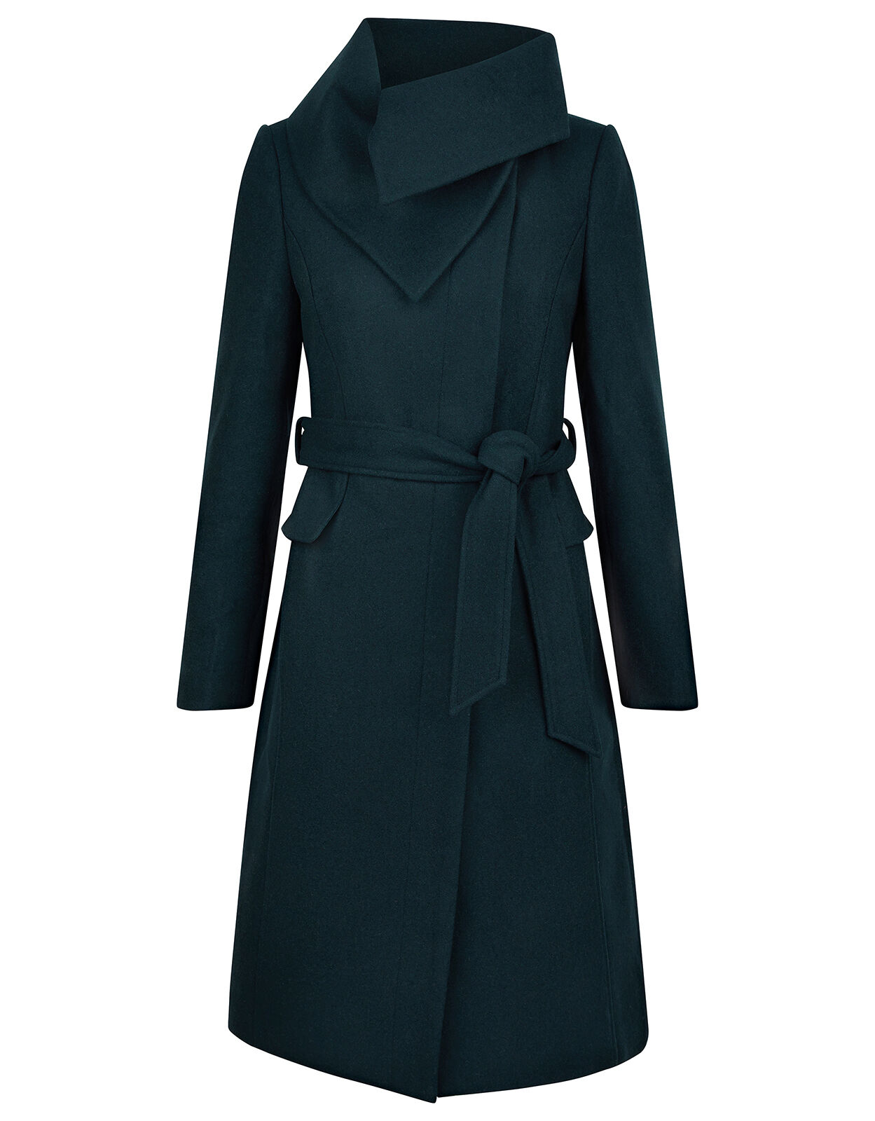 Keryn Wrap Collar Belted Coat Teal