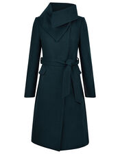 Keryn Wrap Collar Belted Coat, Teal (TEAL), large