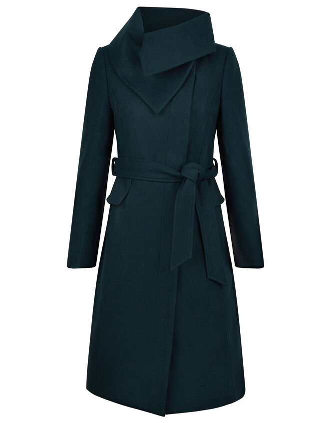 Keryn Wrap Collar Belted Coat, Teal (TEAL), large