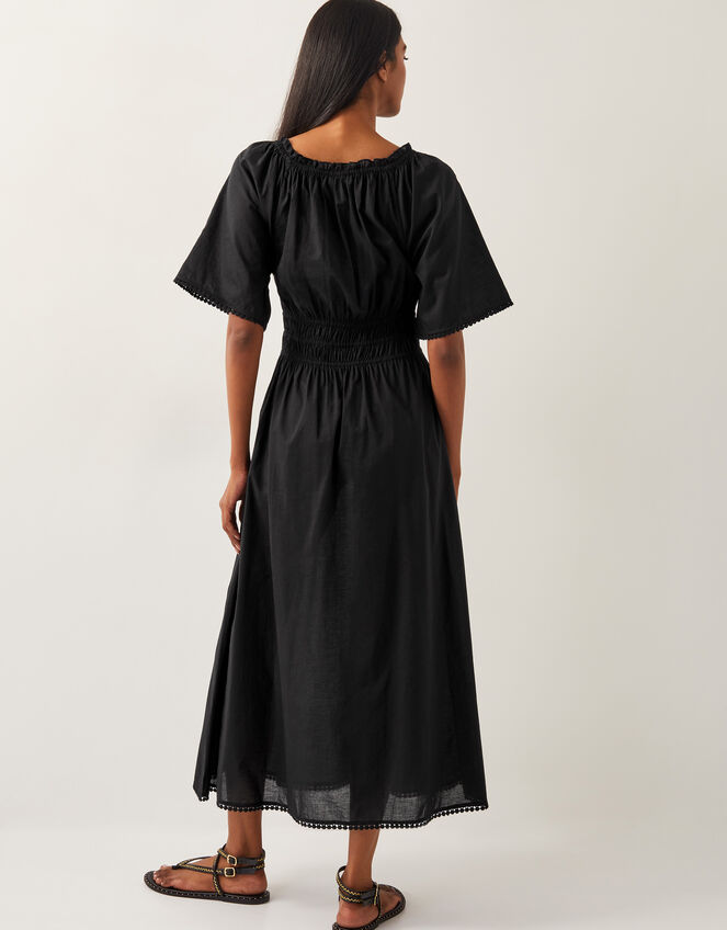 Nora Short Sleeve Cotton Midi Dress, Black (BLACK), large