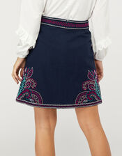 Emmy Embroidered Mini Skirt in Organic Cotton, Blue (NAVY), large