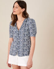 Animal Print Frill Collar Blouse, Ivory (IVORY), large