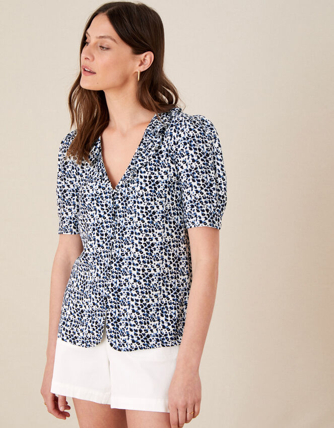 Animal Print Frill Collar Blouse, Ivory (IVORY), large
