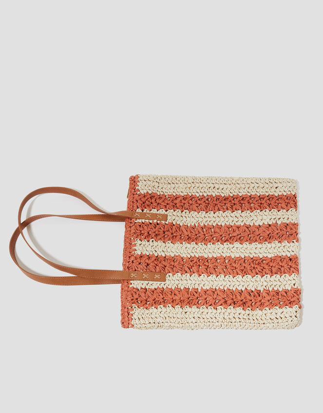 Lola Stripe Raffia Crochet Tote Bag, , large