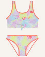 Tie Dye Tie Front Bikini with Recycled Polyester, Pink (PINK), large