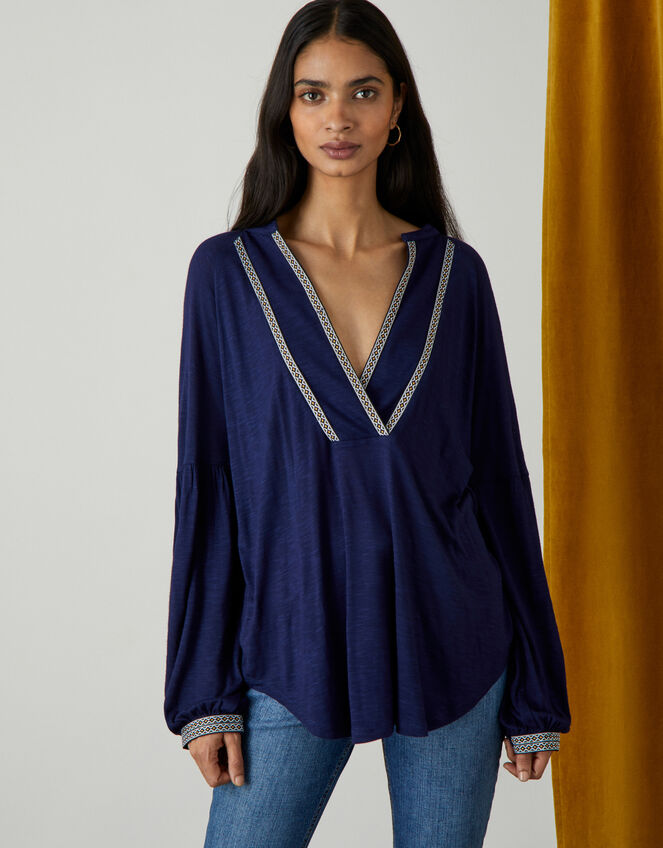 Longline Tape Pullover Top, Blue (NAVY), large
