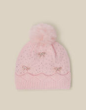 Sparkle Bow Beanie Hat, Pink (PINK), large
