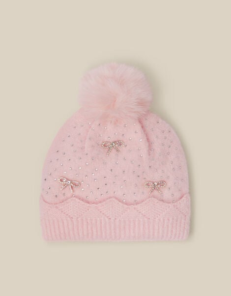 Sparkle Bow Beanie Hat, Pink (PINK), large