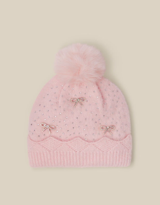 Sparkle Bow Beanie Hat, Pink (PINK), large