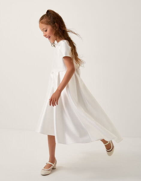 Isabella Short Sleeve Pearl-Embellished Dress, Ivory (IVORY), large