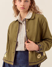 East Bella Embroidered Cotton Twill Jacket, Green (GREEN), large