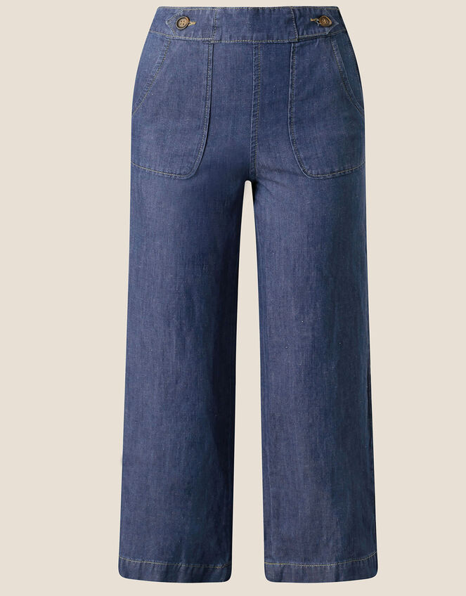 Wide Leg Crop Pull On Hemp Denim Jeans, Blue (DENIM BLUE), large