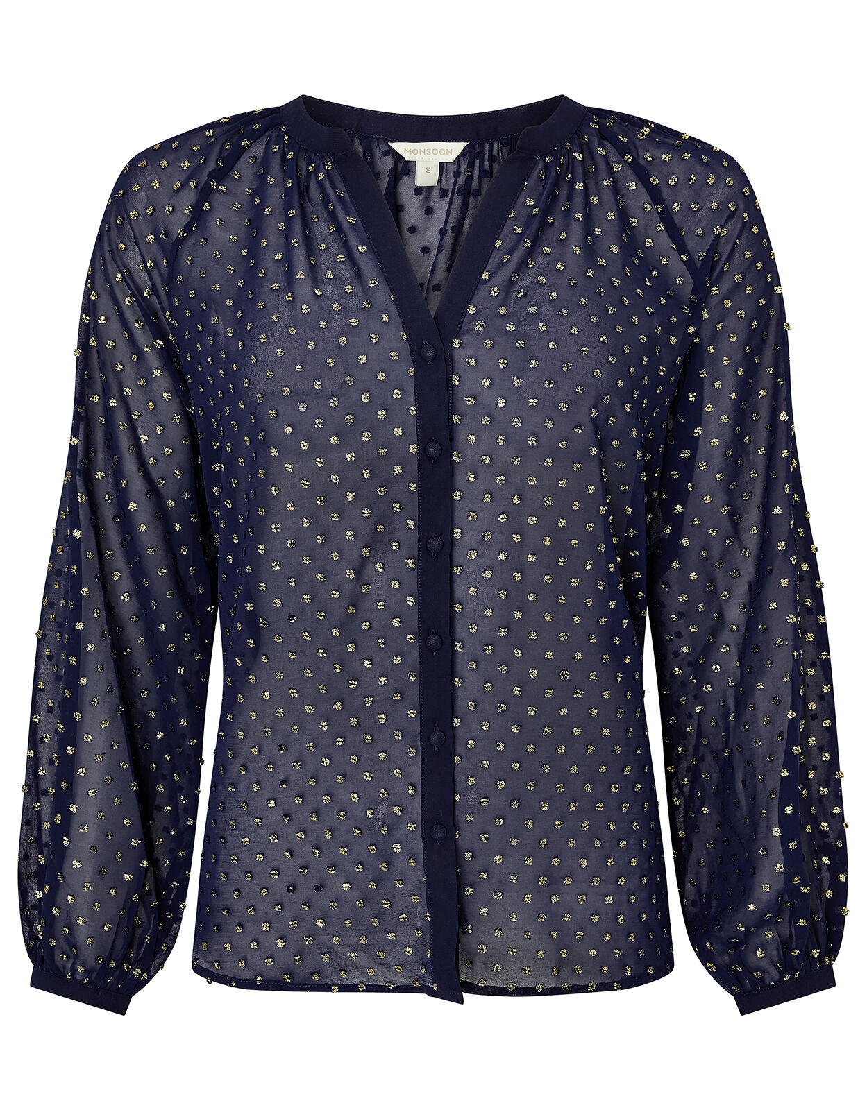 navy spot blouse