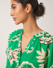 Kristen Floral Cotton Shirt, Green (GREEN), large