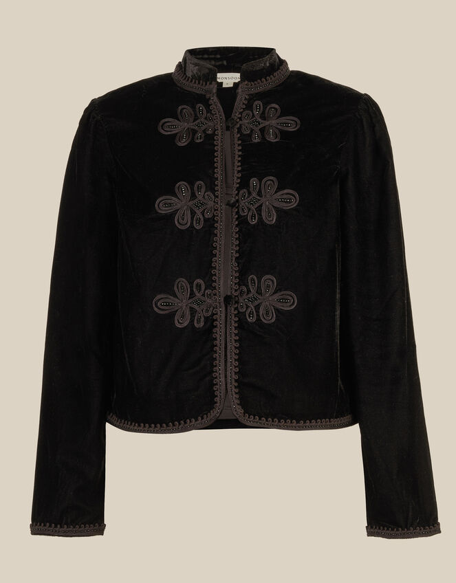 Viola Beaded Frogging Velvet Jacket, Black (BLACK), large