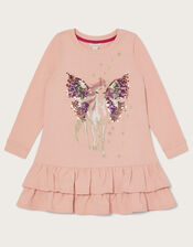 Sequin Unicorn Sweater Dress, Pink (PALE PINK), large