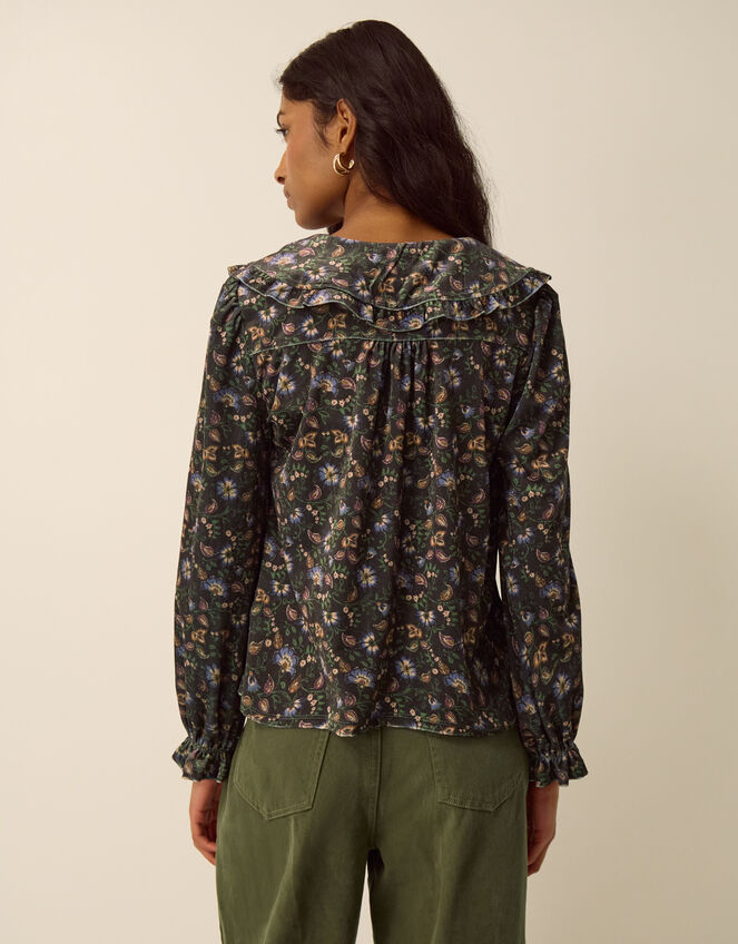 Carly Floral Velvet Shirt, Brown (BROWN), large