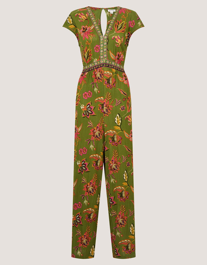 Zainab Floral Jersey Wide Leg Jumpsuit, Green (GREEN), large