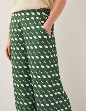 Maren Geometric Print Wide Leg Trousers, Green (GREEN), large