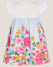 Baby Floral Print Cotton Dress, Blue (BLUE), large