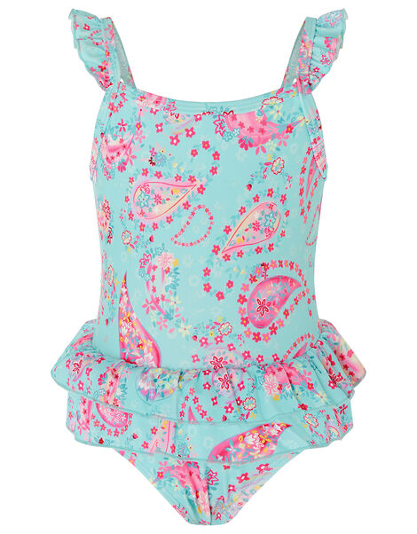 Baby Paisley Print Frill Swimsuit Blue, Blue (BLUE), large