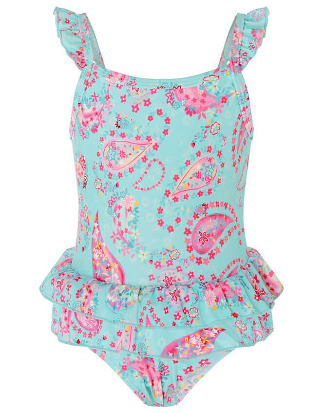 Baby Paisley Print Frill Swimsuit, Blue (BLUE), large