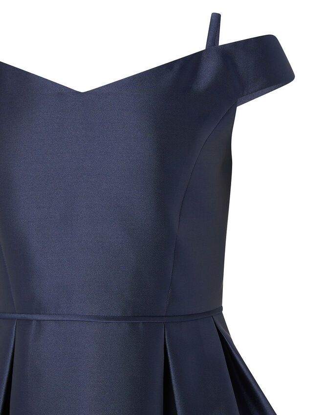 Duchess Twill Bardot Prom Dress, Blue (NAVY), large