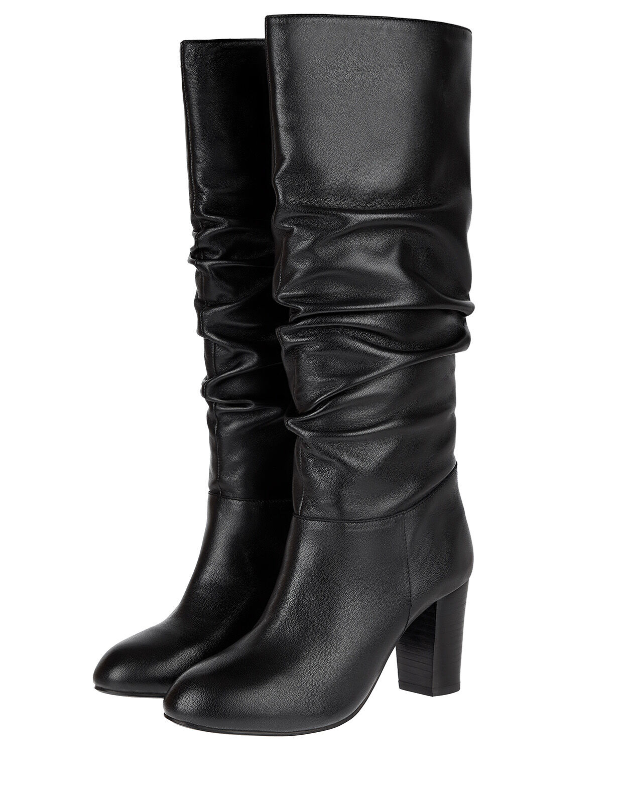 Slouch Leather Thigh Boots Black