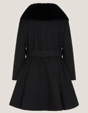 Faux Fur Collar Dress Coat, Black (BLACK), large