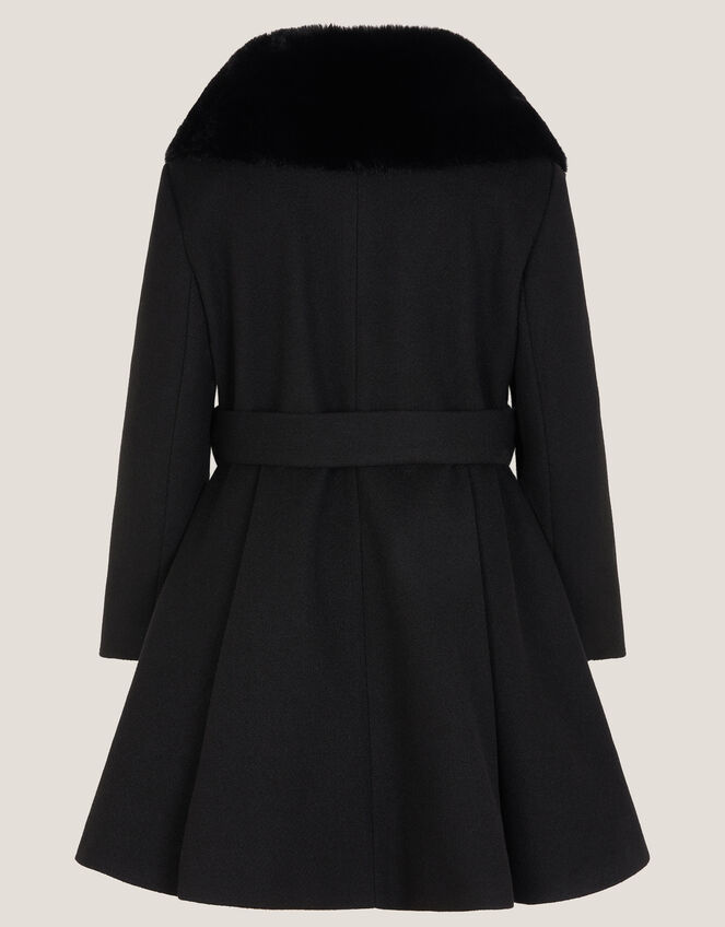 Faux Fur Collar Dress Coat, Black (BLACK), large