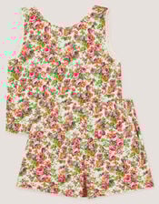 Floral Print Ribbed Short Pyjama Set, Cream (CREAM), large