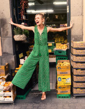 Geometric Print Jersey Jumpsuit in LENZING™ ECOVERO™, Green (GREEN), large