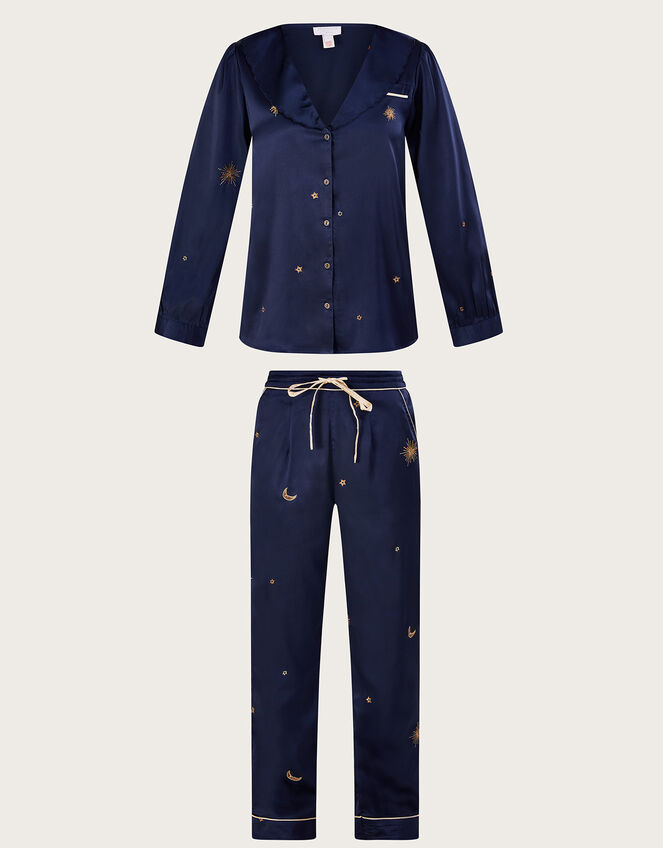 Embroidered Satin Pyjama Blue Pyjamas Monsoon Global.