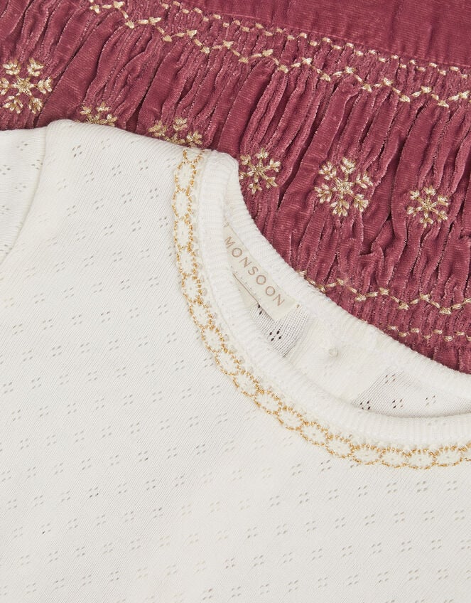 Baby Top & Smocked Velvet Dungarees Set, Pink (PINK), large