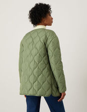 Octavia Quilted Short Coat with Recycled Polyester, Green (KHAKI), large
