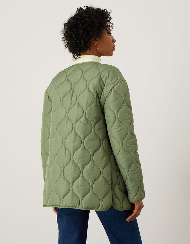 Octavia Quilted Short Coat with Recycled Polyester, Green (KHAKI), large