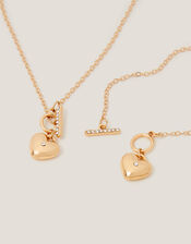 Diamanté Heart Necklace & Bracelet Set, , large