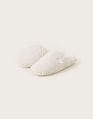 Faux Fur Textured Mule Slippers Ivory, Ivory (IVORY), large