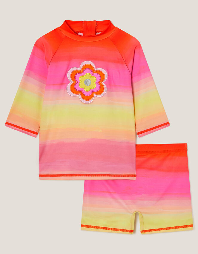 Flower Ombré UPF 50+ Rash Vest and Swim Shorts Set, Pink (PINK), large