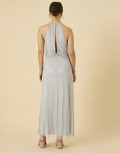 Suzanne Embellished Shorter Length Dress in Recycled Polyester, Blue (BLUE), large