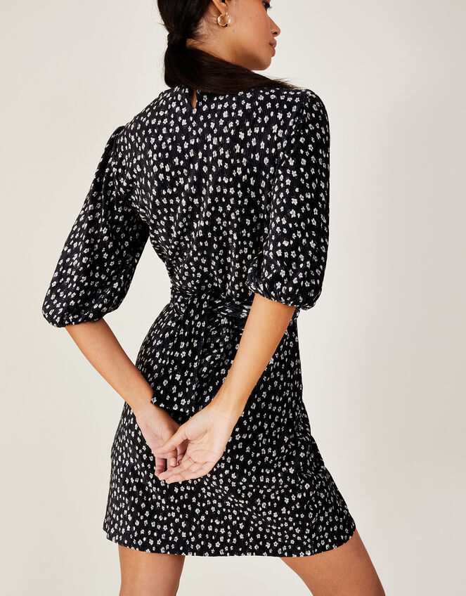 Ditsy Velvet Short Jersey Dress, Black (BLACK), large