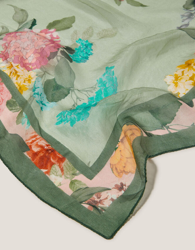 Elinora Floral Print Silk Scarf, , large
