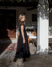 Lyrical Sisters Lace Maxi Shirt Dress, Black (BLACK), large